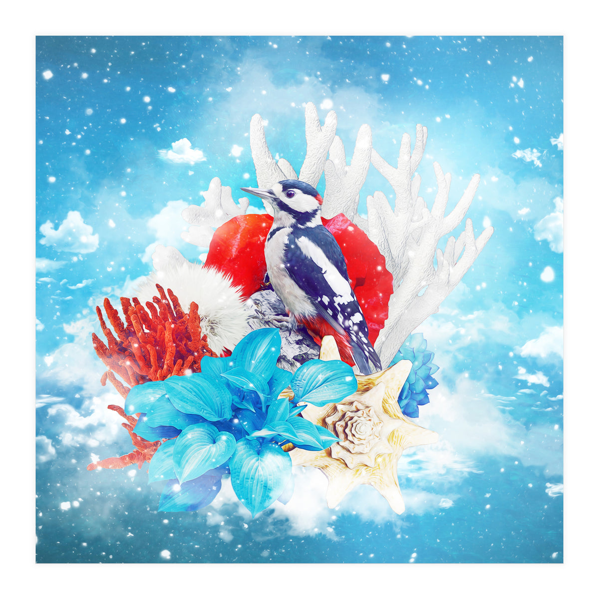 Floral Woodpecker In Winter (Print Only)