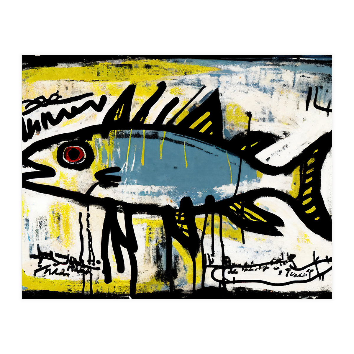 Blue Trout in Spray Painted Style Painting (Print Only)