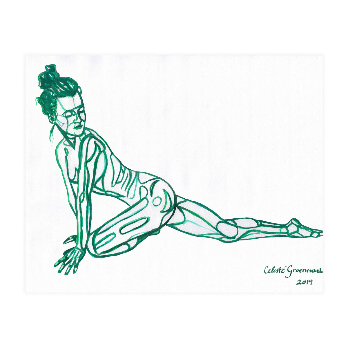 Pigeon Pose in Green (Print Only)