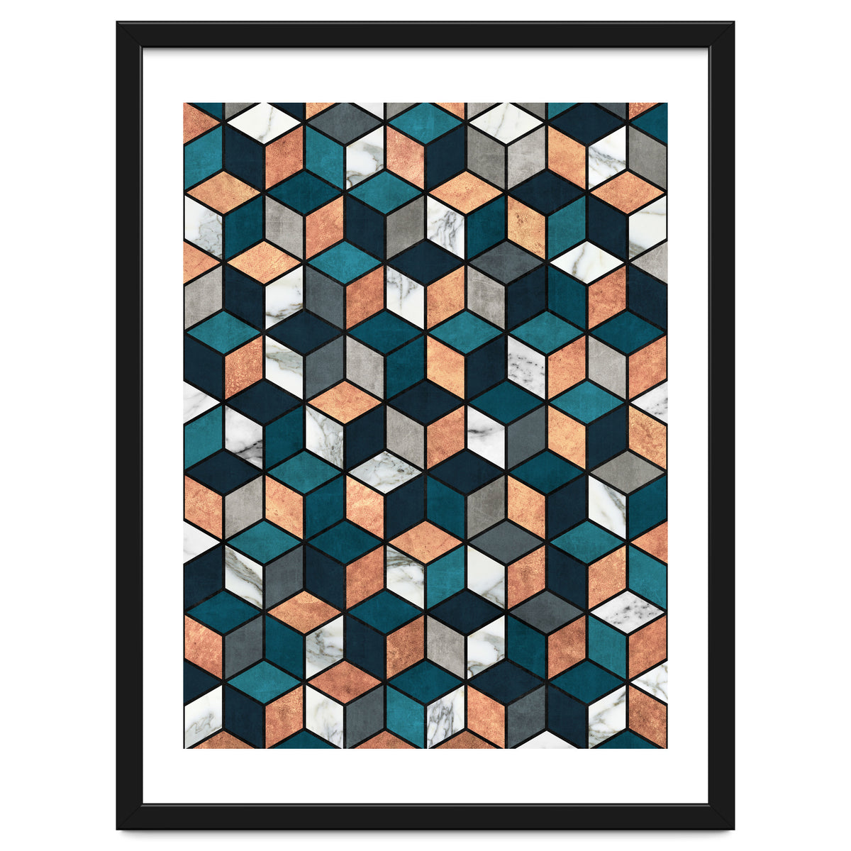 Copper, Marble and Concrete Cubes with Blue