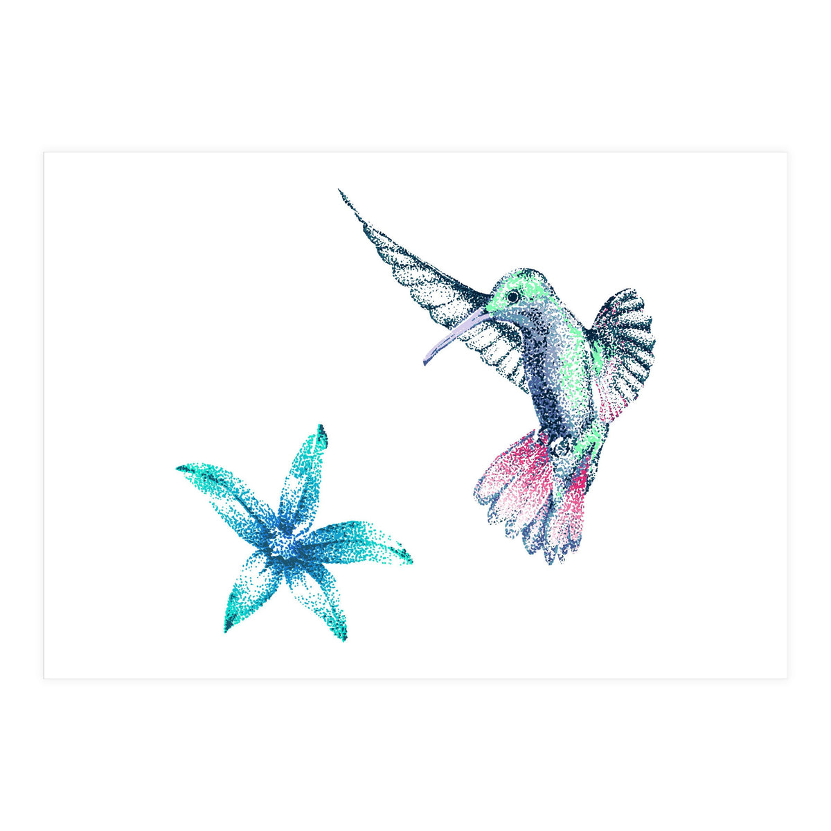 Green Hummingbird And Tropical Flower (Print Only)