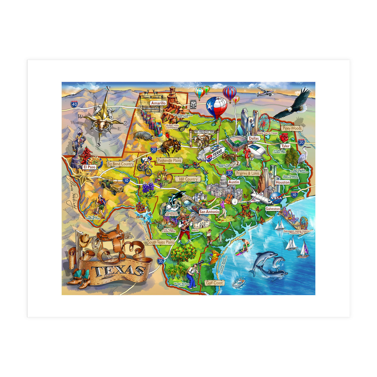 Texas Illustrated Map (Print Only)