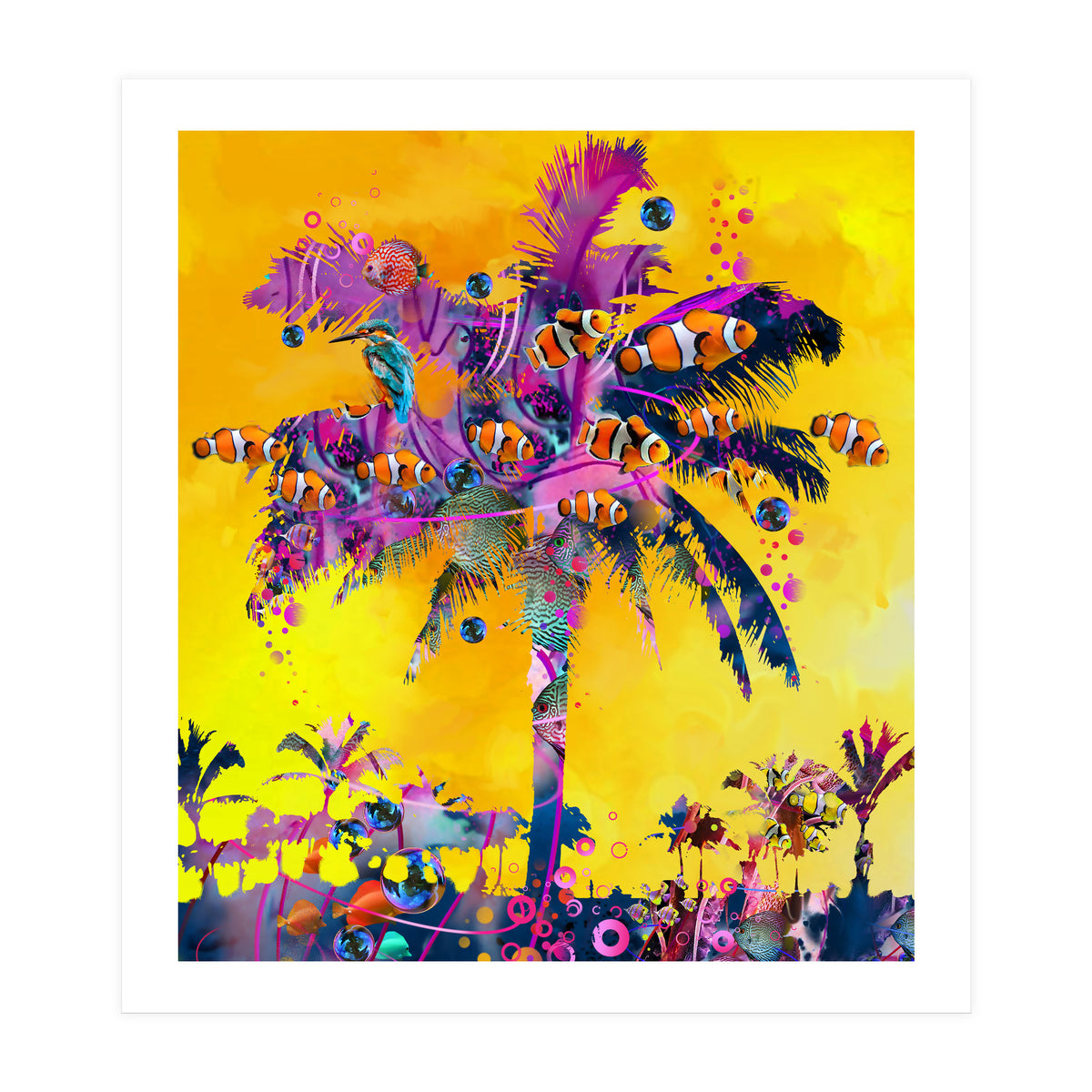 Purple Palm with Fish (Print Only)