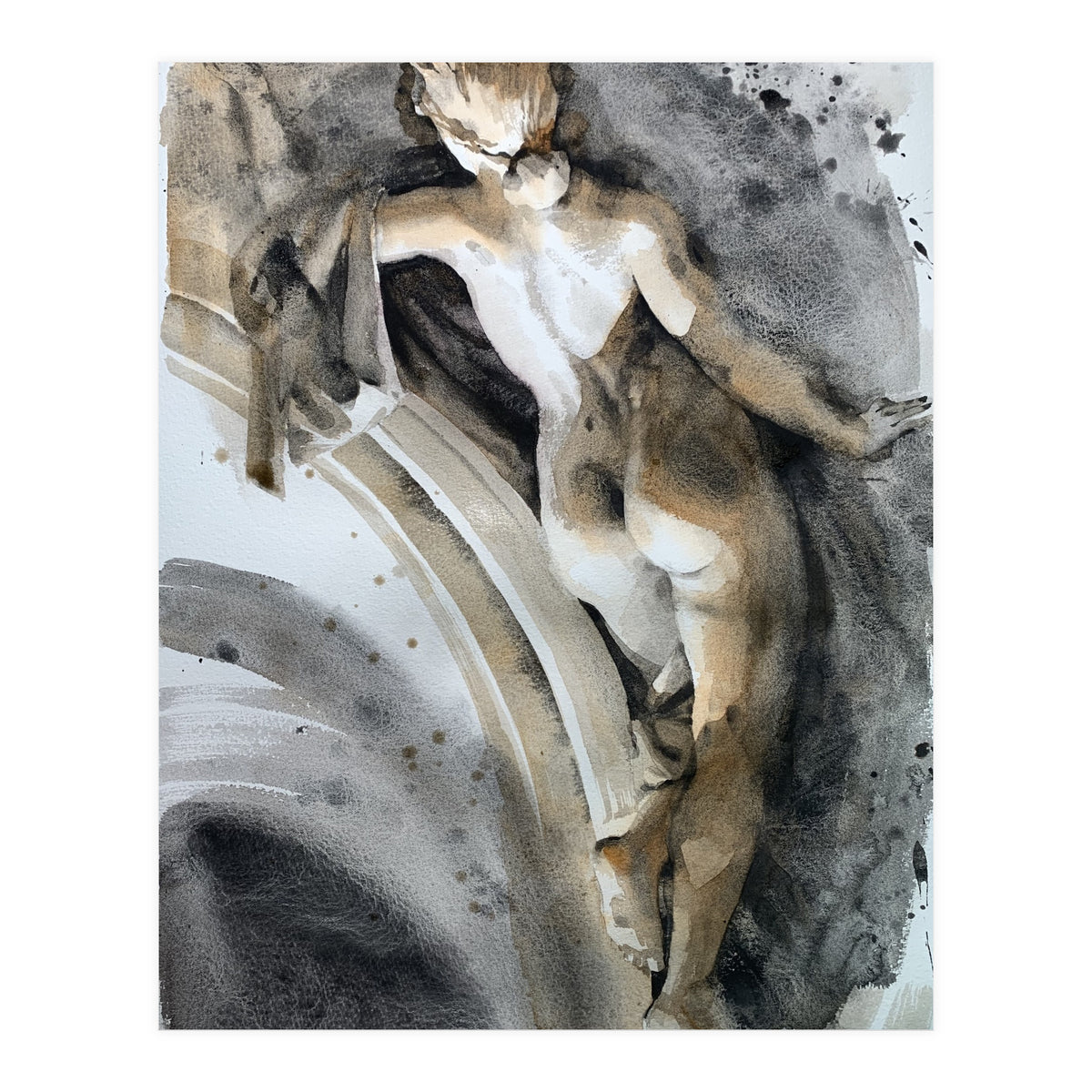 Antique sculpture of a naked girl from behind (Print Only)