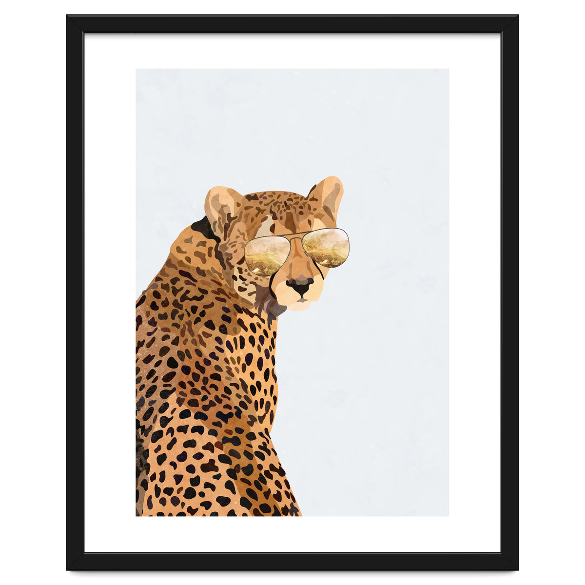Cool Cat Cheetah Portrait with Gold Sunglasses