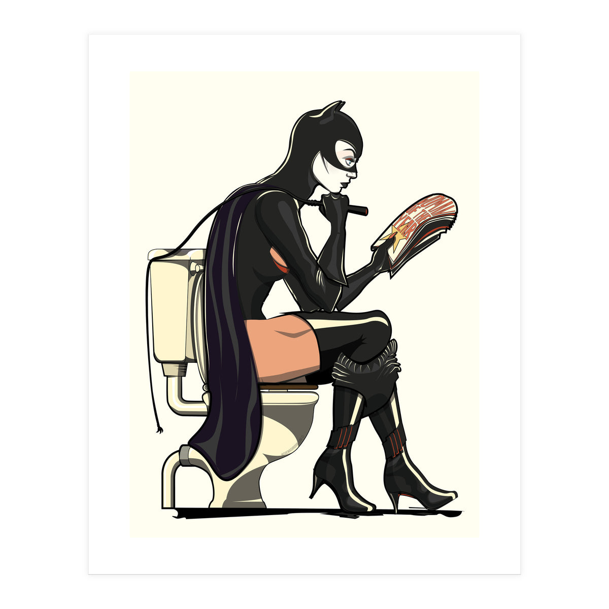 Catwoman on the Toilet, funny Bathroom Humour (Print Only)