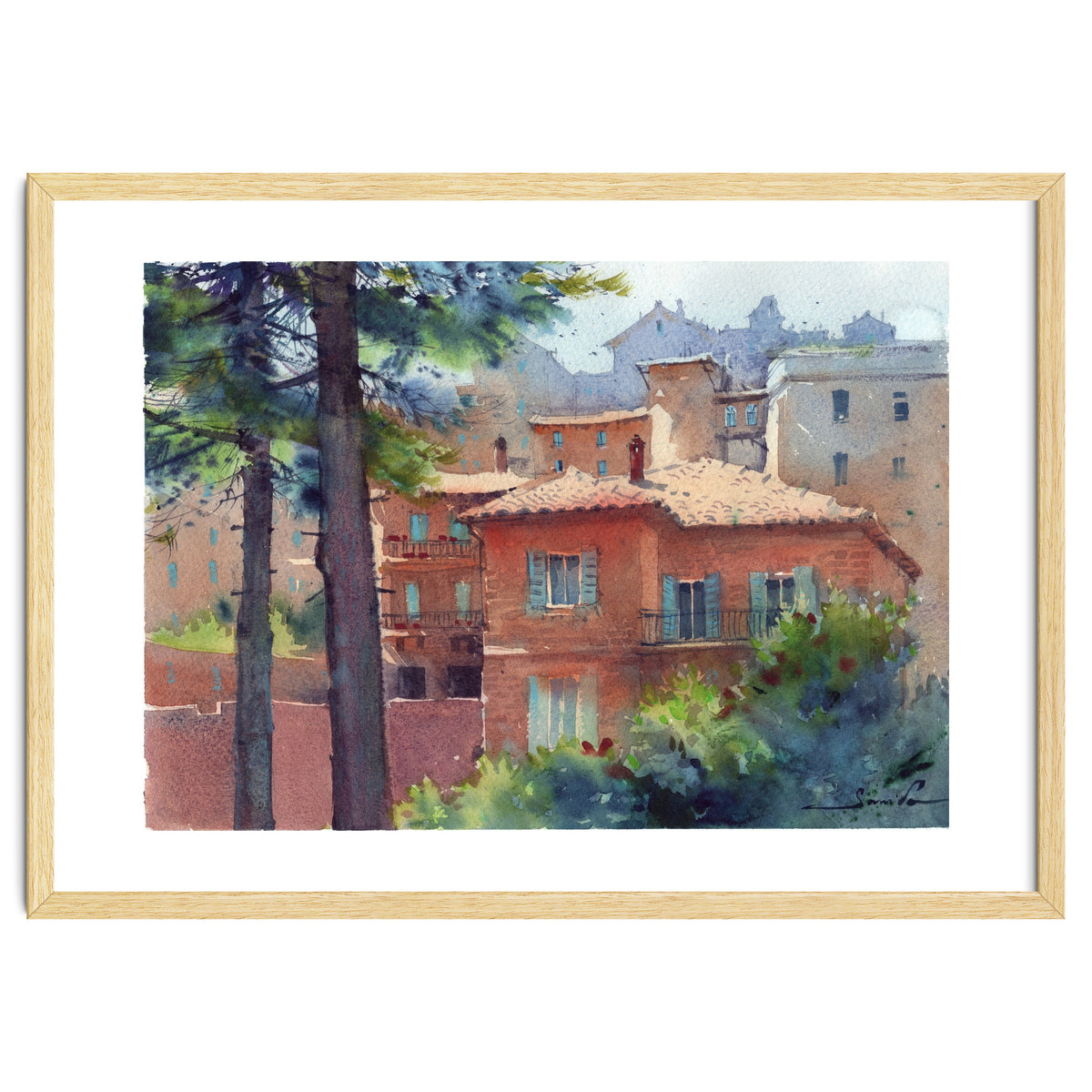 Sunny city landscape. Watercolor