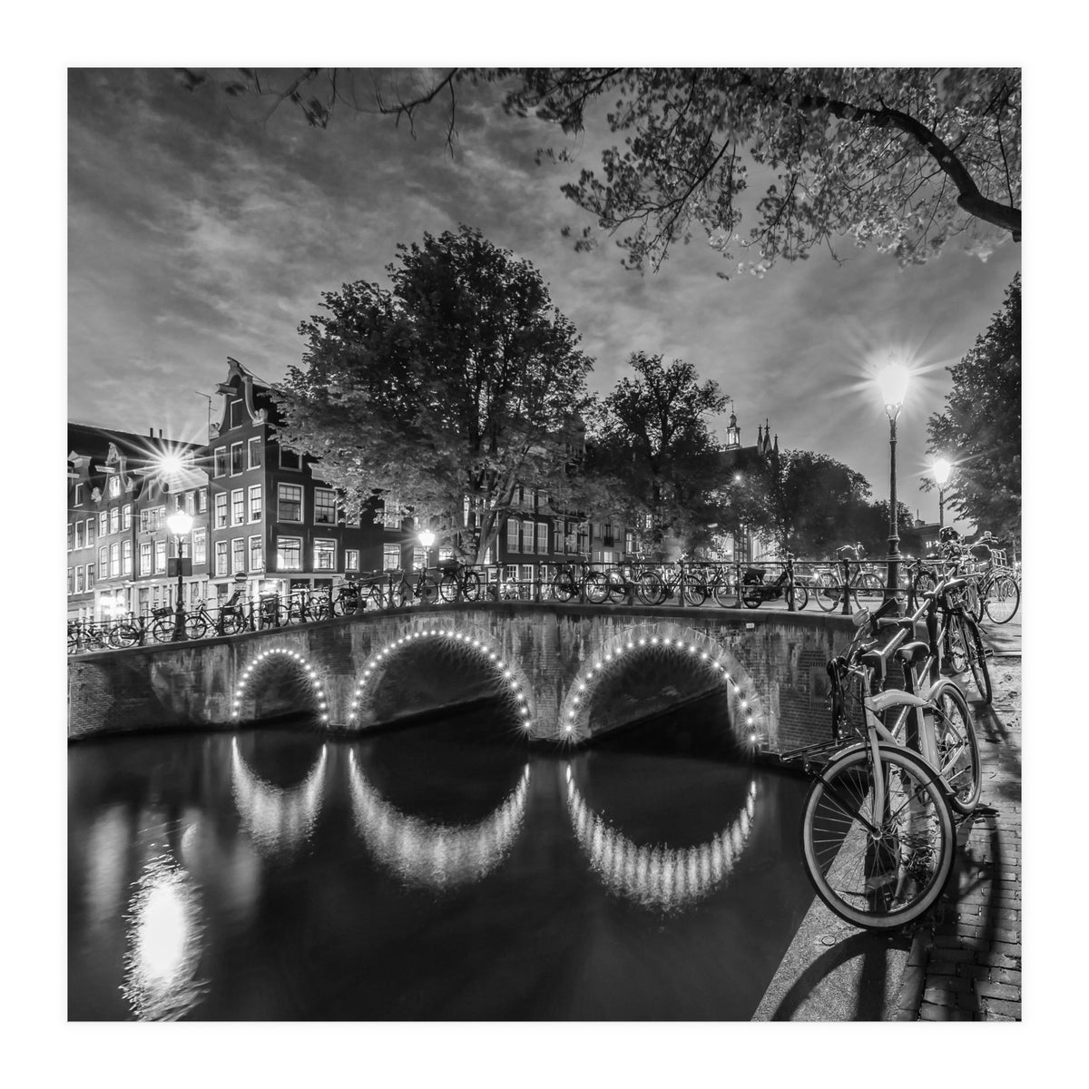 AMSTERDAM Idyllic nightscape from Keizersgracht | Monochrome (Print Only)