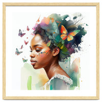 Watercolor Butterfly African Woman #3