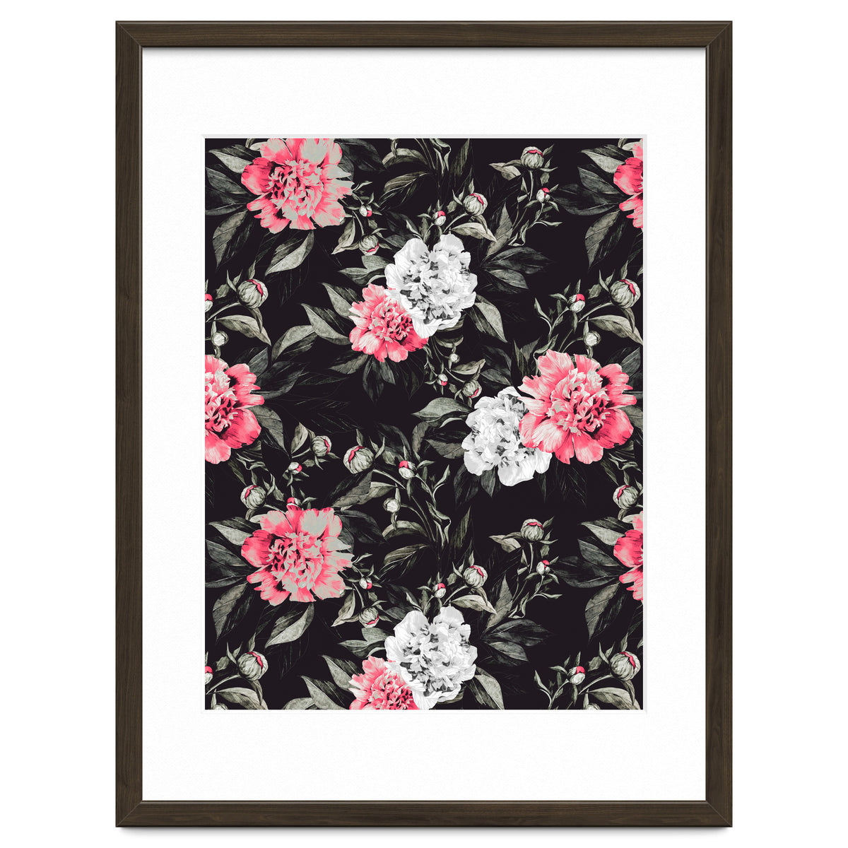 Floral pink - black & white dark