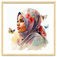 Watercolor Floral Muslim Arabian Woman #1