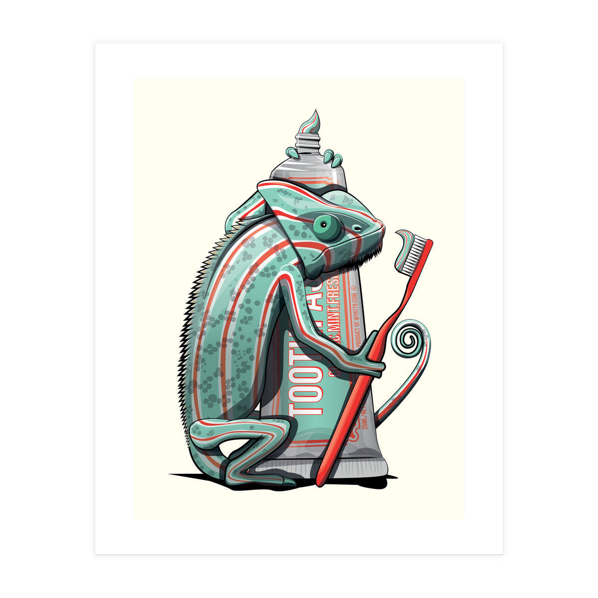 Chameleon Brushing Teeth, Funny Bathroom Humour (Print Only)