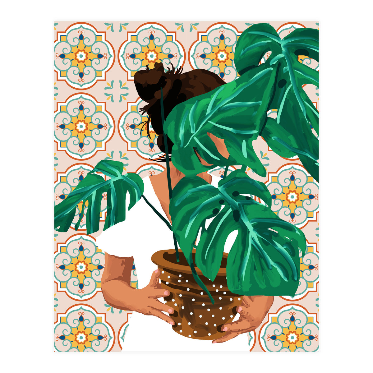 Monstera Plant Lady | Modern Bohemian Morocco Decor | Tropical Botanical Tiles (Print Only)