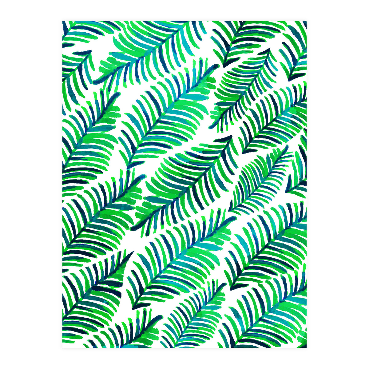 Palm Solace | Tropical Botanical Plants Nature Hand-Painted Watercolor Painting Bohemian Lush Green (Print Only)