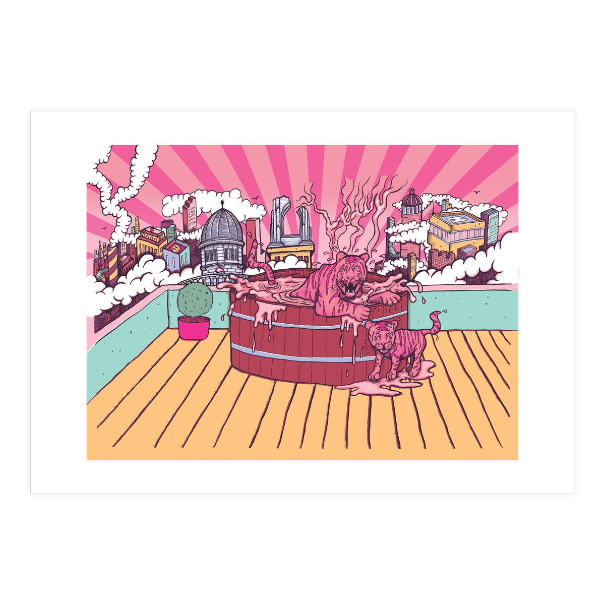 Strawberry Tigers Rooftop Jacuzzis Abbeydale Brewery x Lewy  12.4% ABV Strawberry, Chocolate, Smoked, Cherry Wood-chipped, Imperial Dessert Stout.  (Print Only)