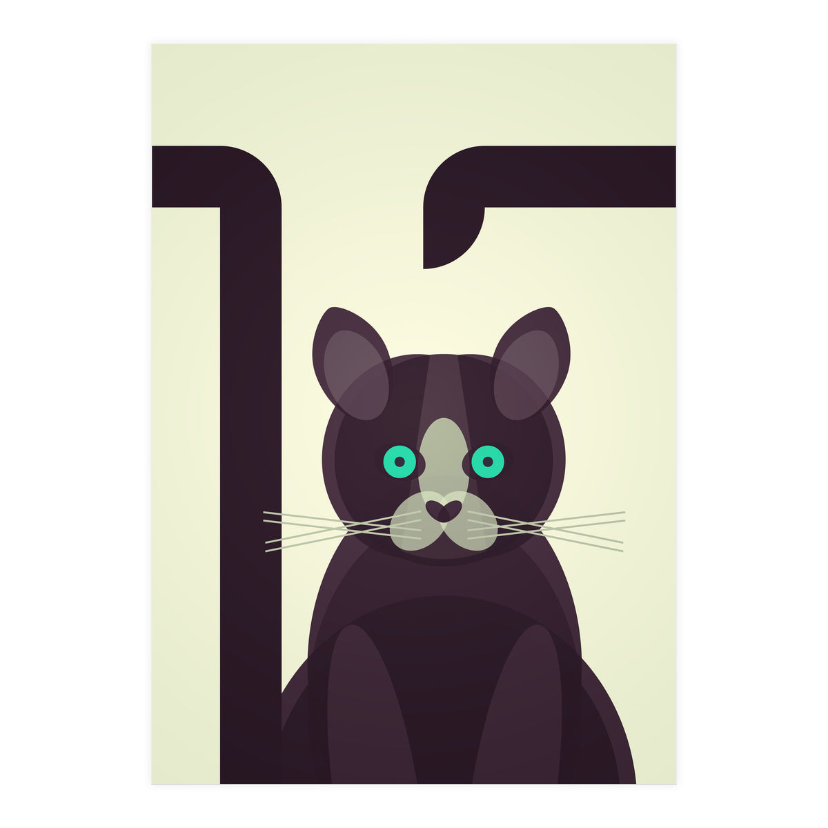 Mid Century Geometric Black Cat (Print Only)