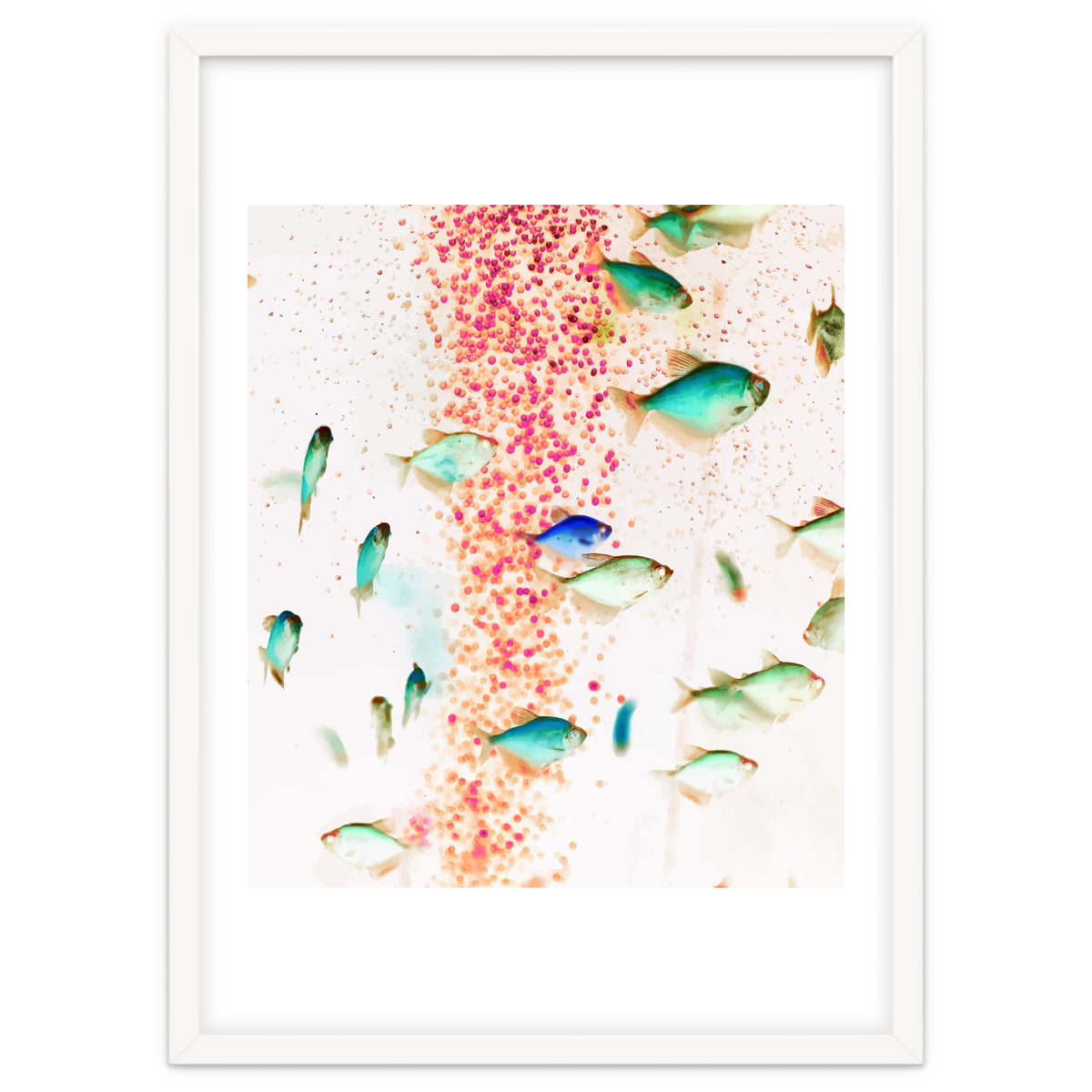 Something Fishy, Pink Bubbles & Blue Green Fish Graphic Design Digital Eclectic Surrealism