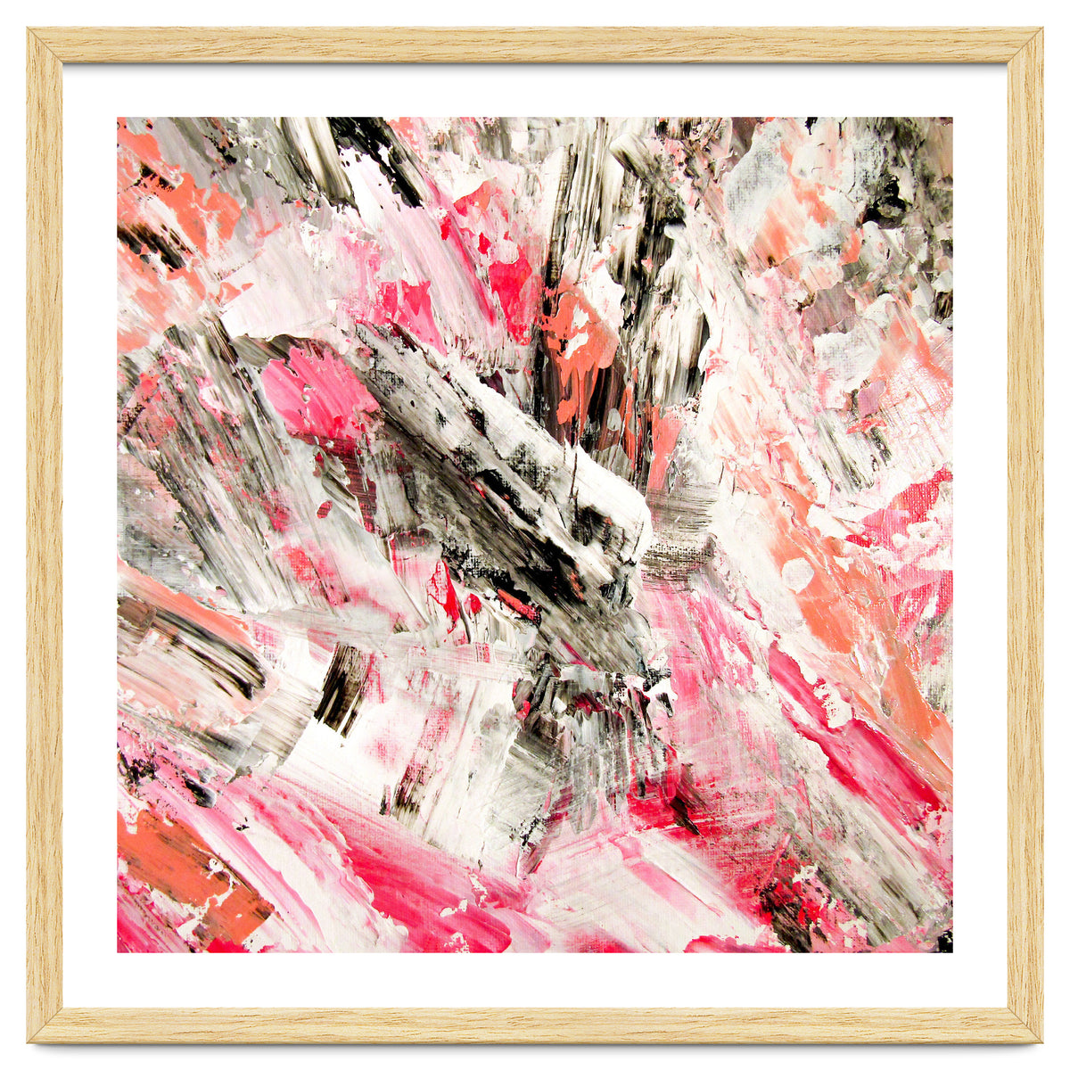 Candy Modern Pink Salmon Black Grey Acrylic Brushstrokes