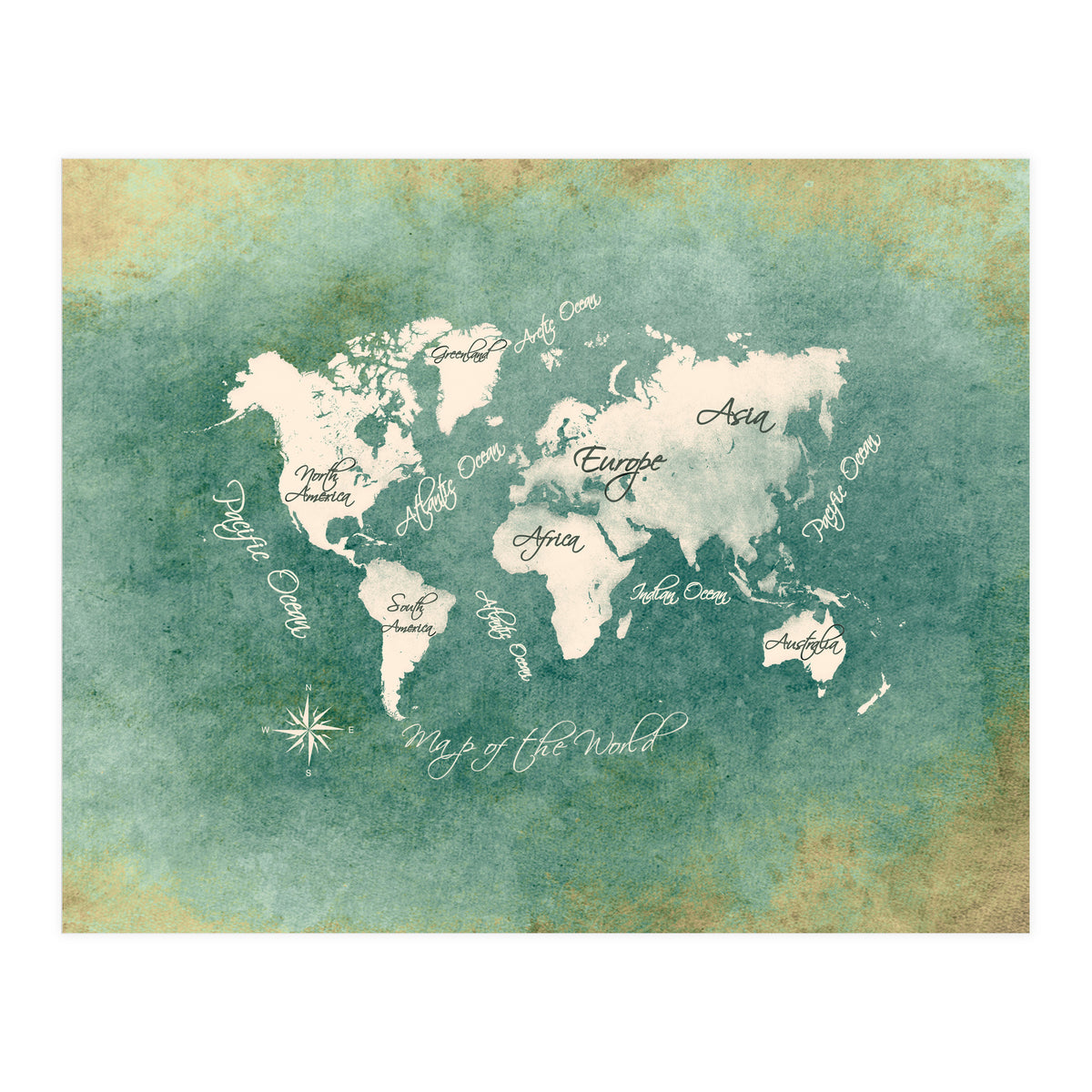 World Map White Green (Print Only)