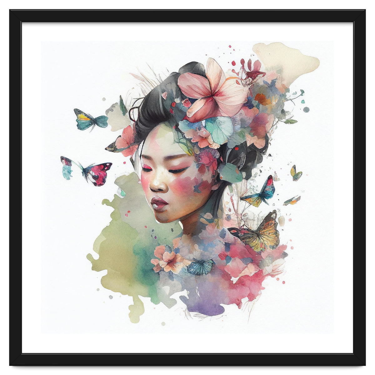 Watercolor Floral Asian Woman #6