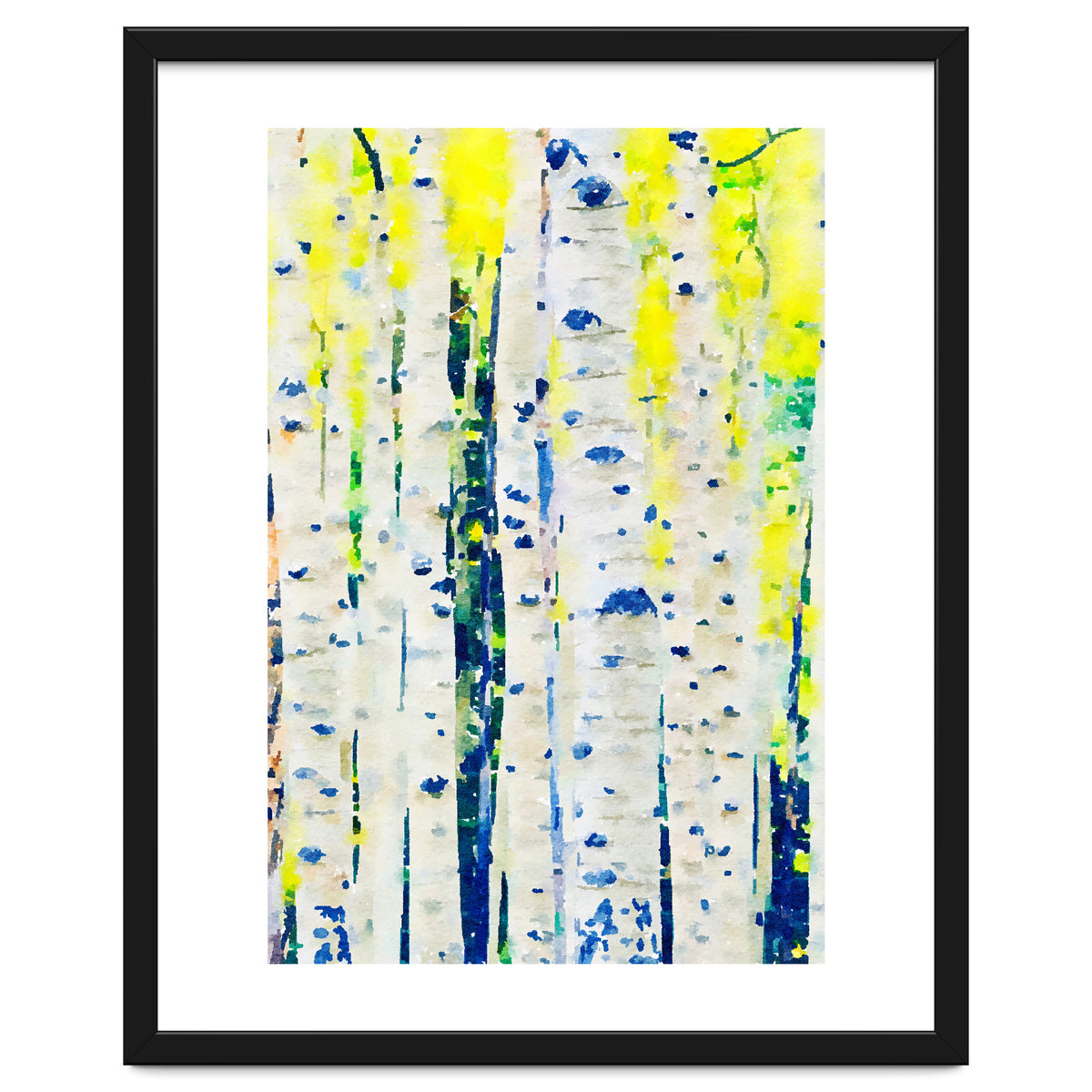 Aspen Tree Forest, Nature Watercolor Landscape Painting, Mystical Botanical Plants