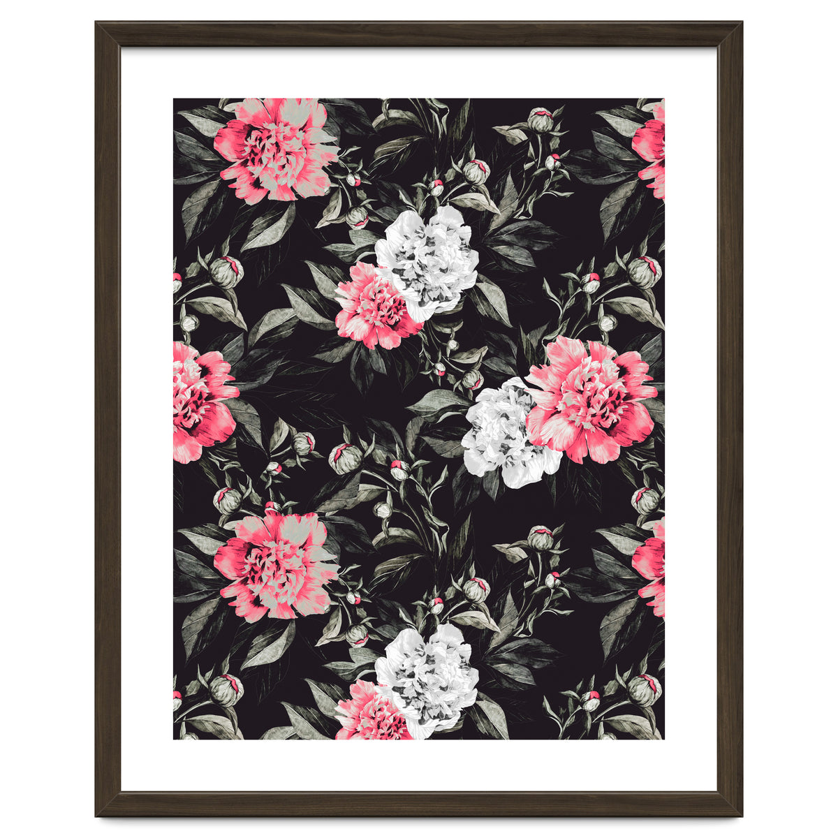 Floral pink - black & white dark