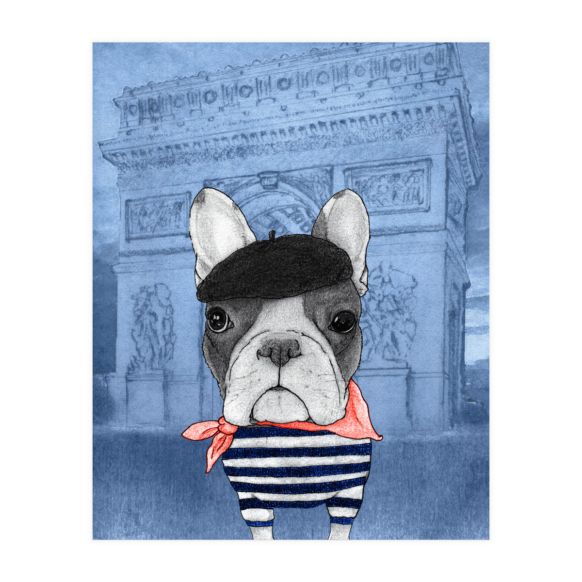 French Bulldog With Arc De Triomphe (Print Only)