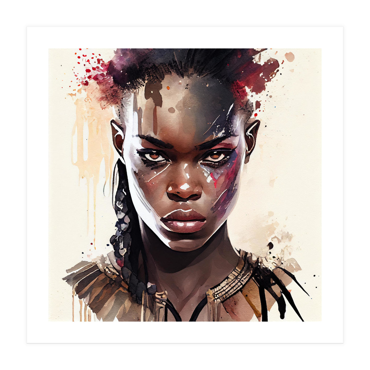 Watercolor African Warrior Woman #2 (Print Only)