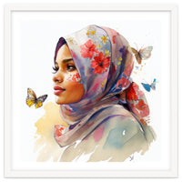 Watercolor Floral Muslim Arabian Woman #1