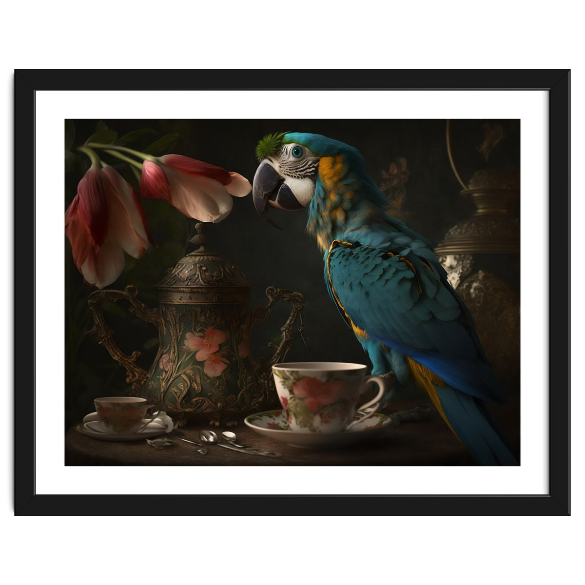 Parrot with a Tea Cup and Teapot