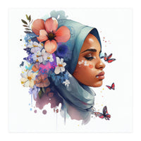 Watercolor Floral Muslim Arabian Woman #3 (Print Only)