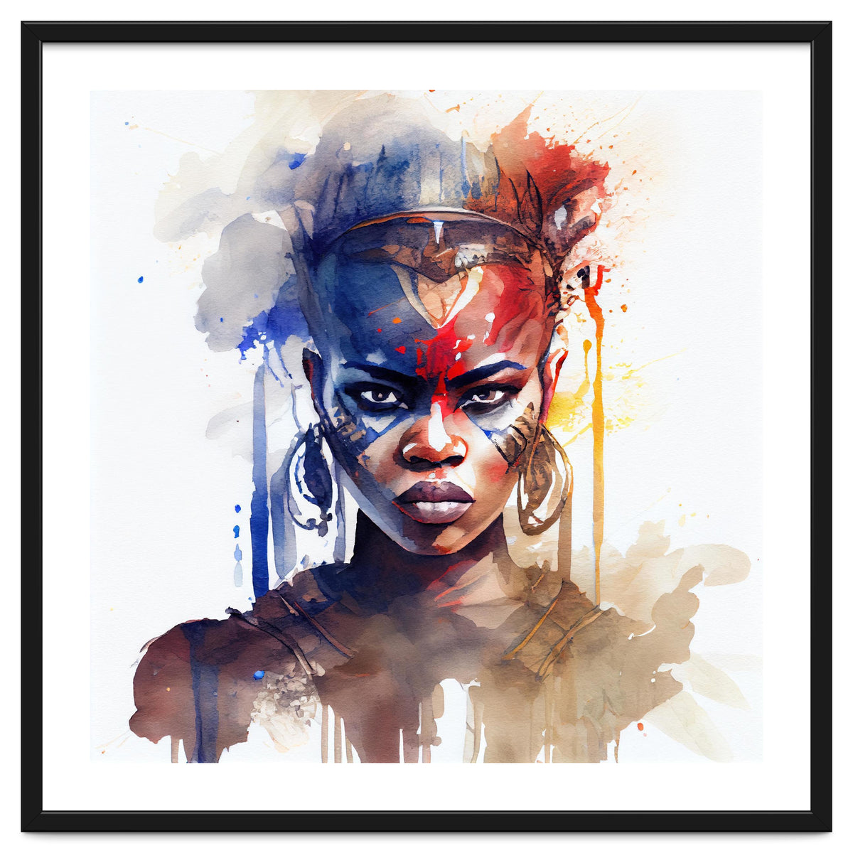 Watercolor African Warrior Woman #1