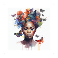 Watercolor Butterfly African Woman #4 (Print Only)