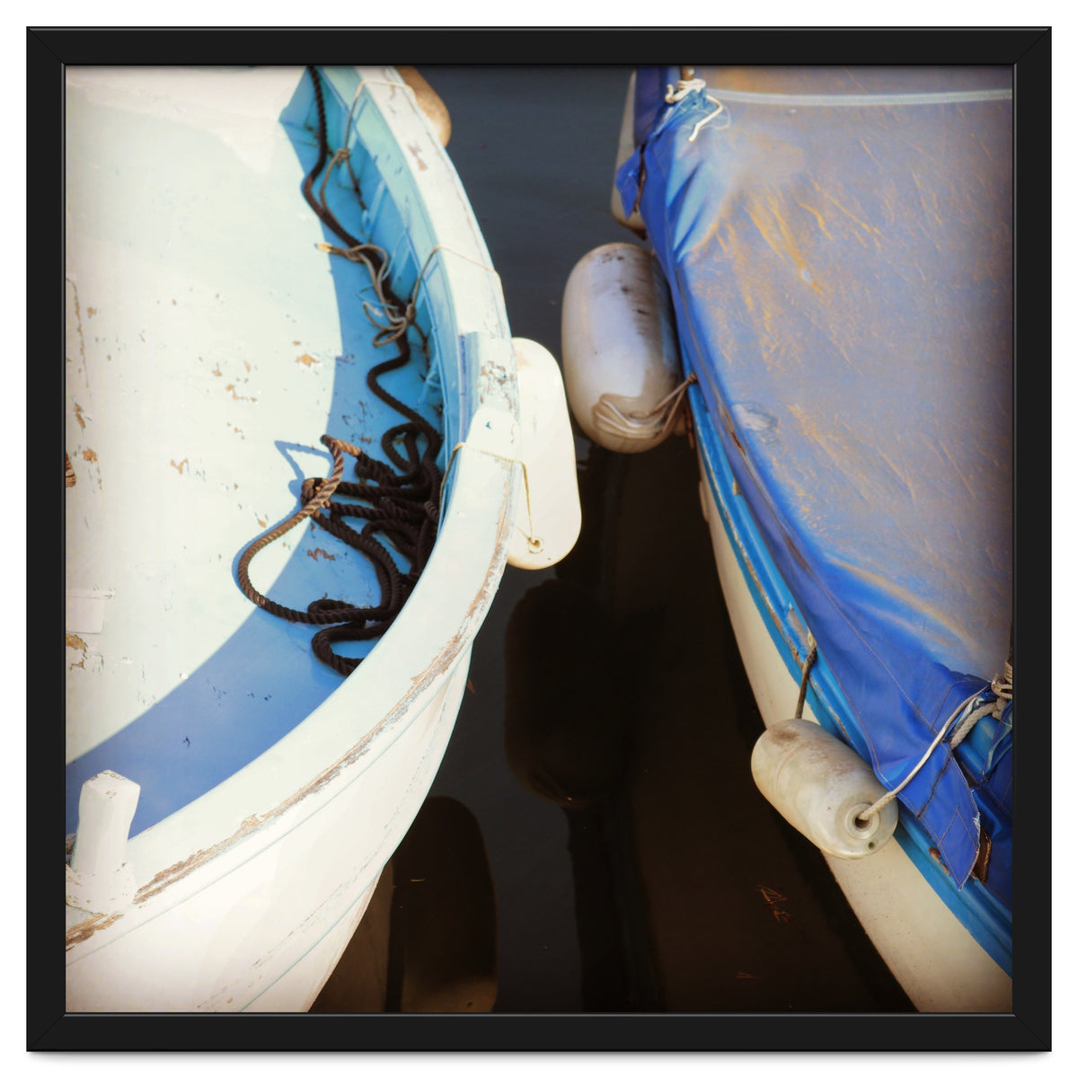 Blue and white wooden fishing boats