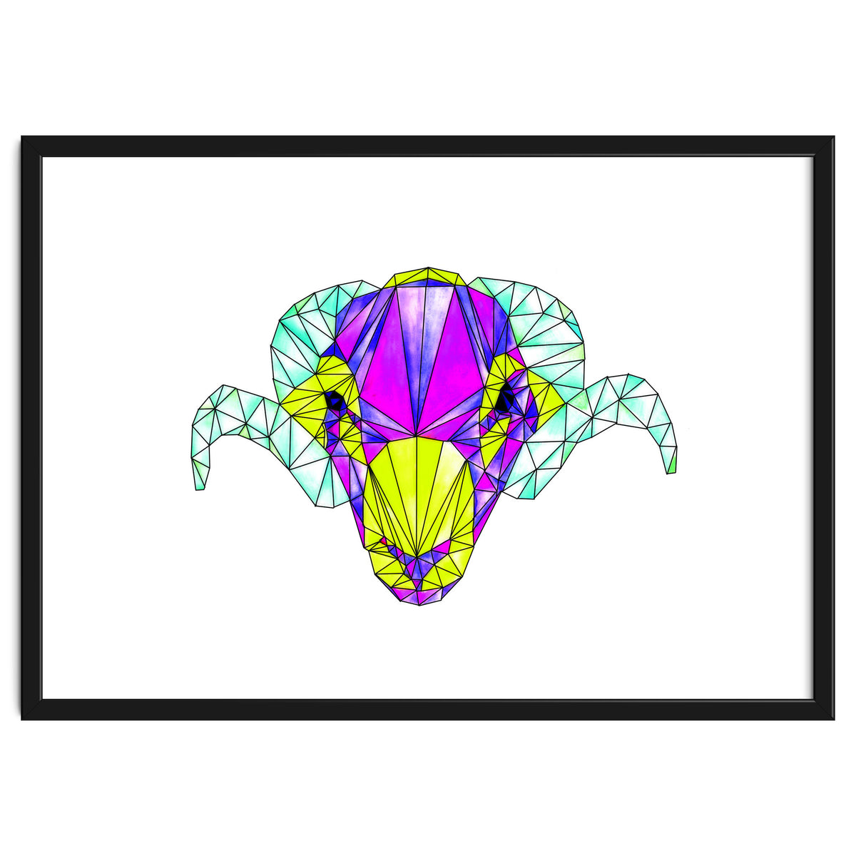 Colourful Geometric Swaledale Sheep Tup with Black Lines