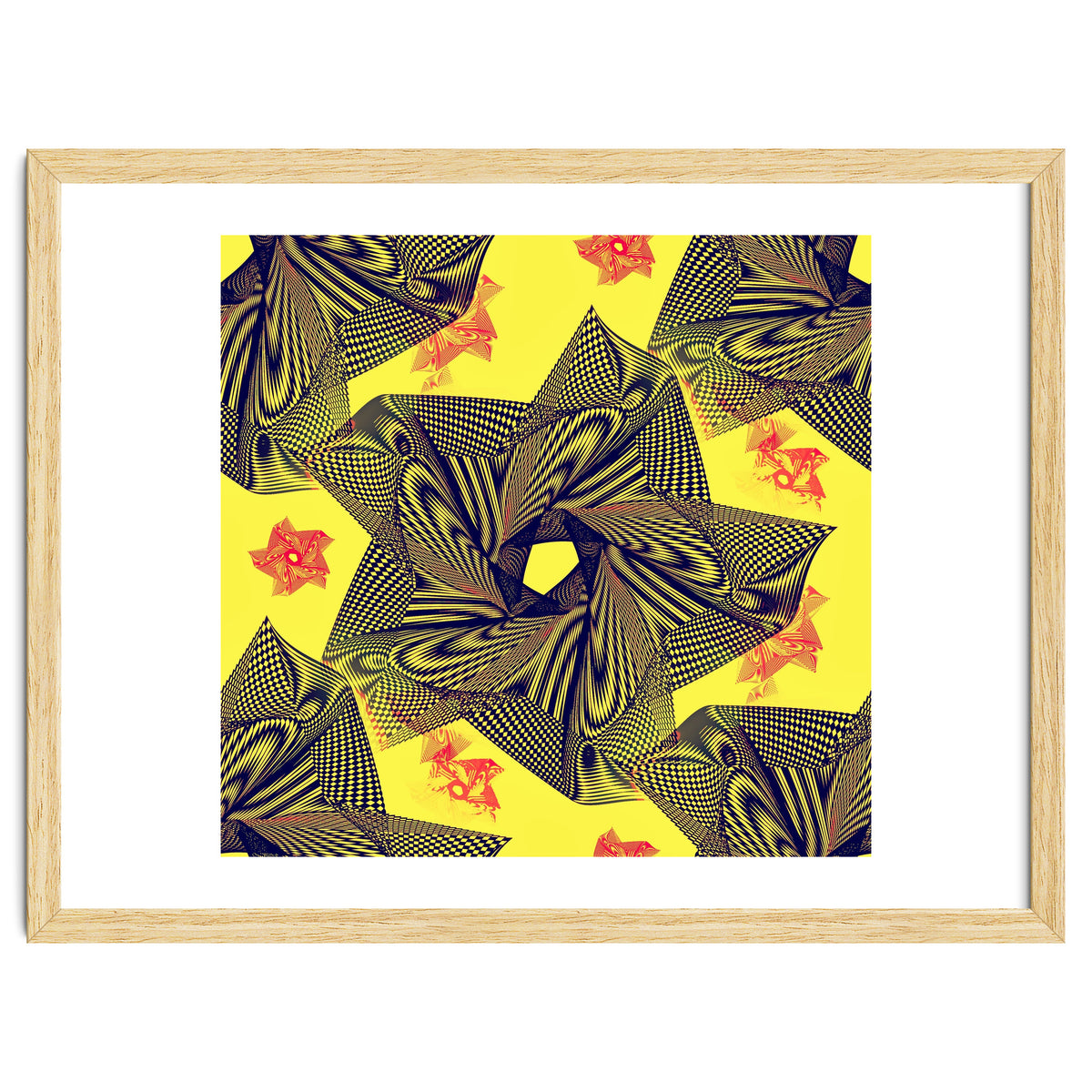 Black flowers on yellow background.