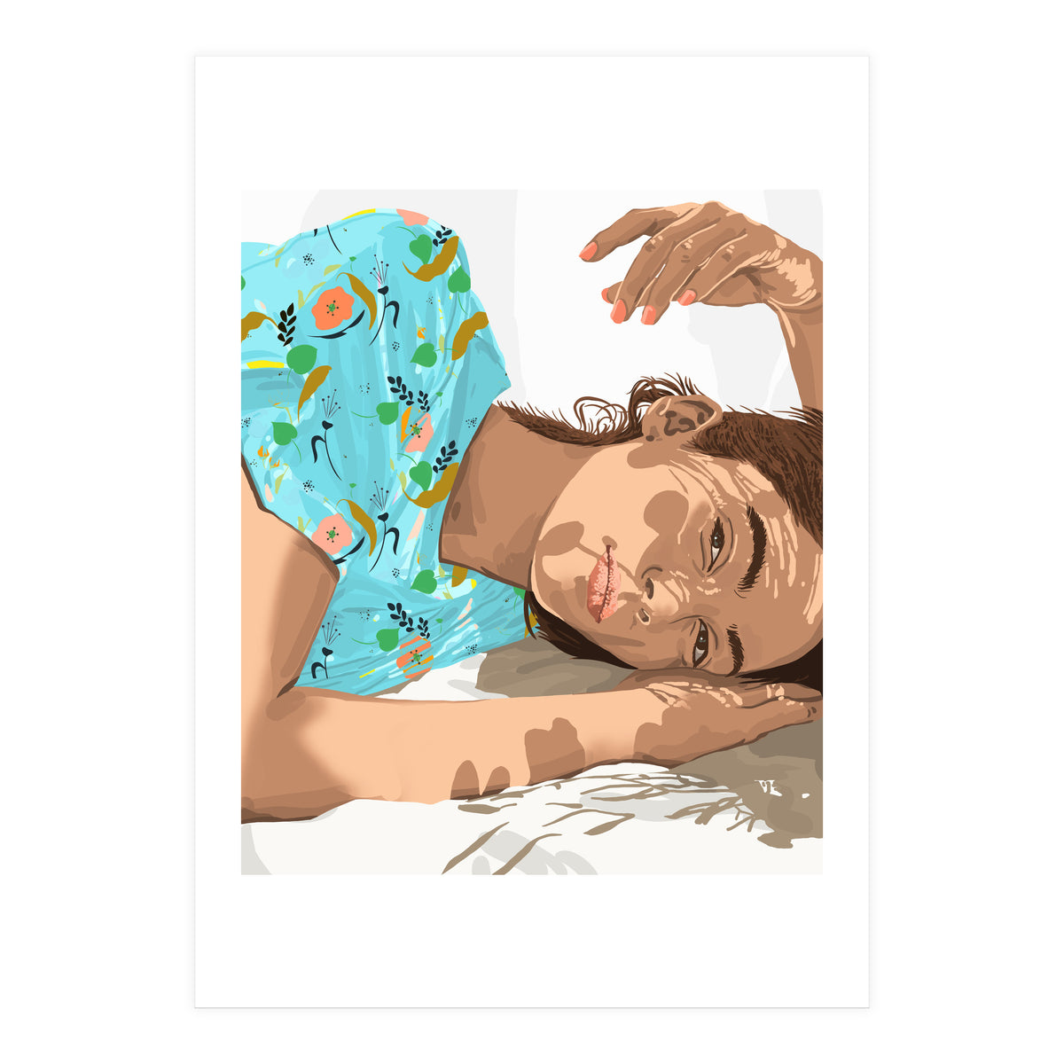 Feel the Sun from Both Sides, Summer Bohemian Woman Illustration, Vibrant Colorful Portrait Painting (Print Only)