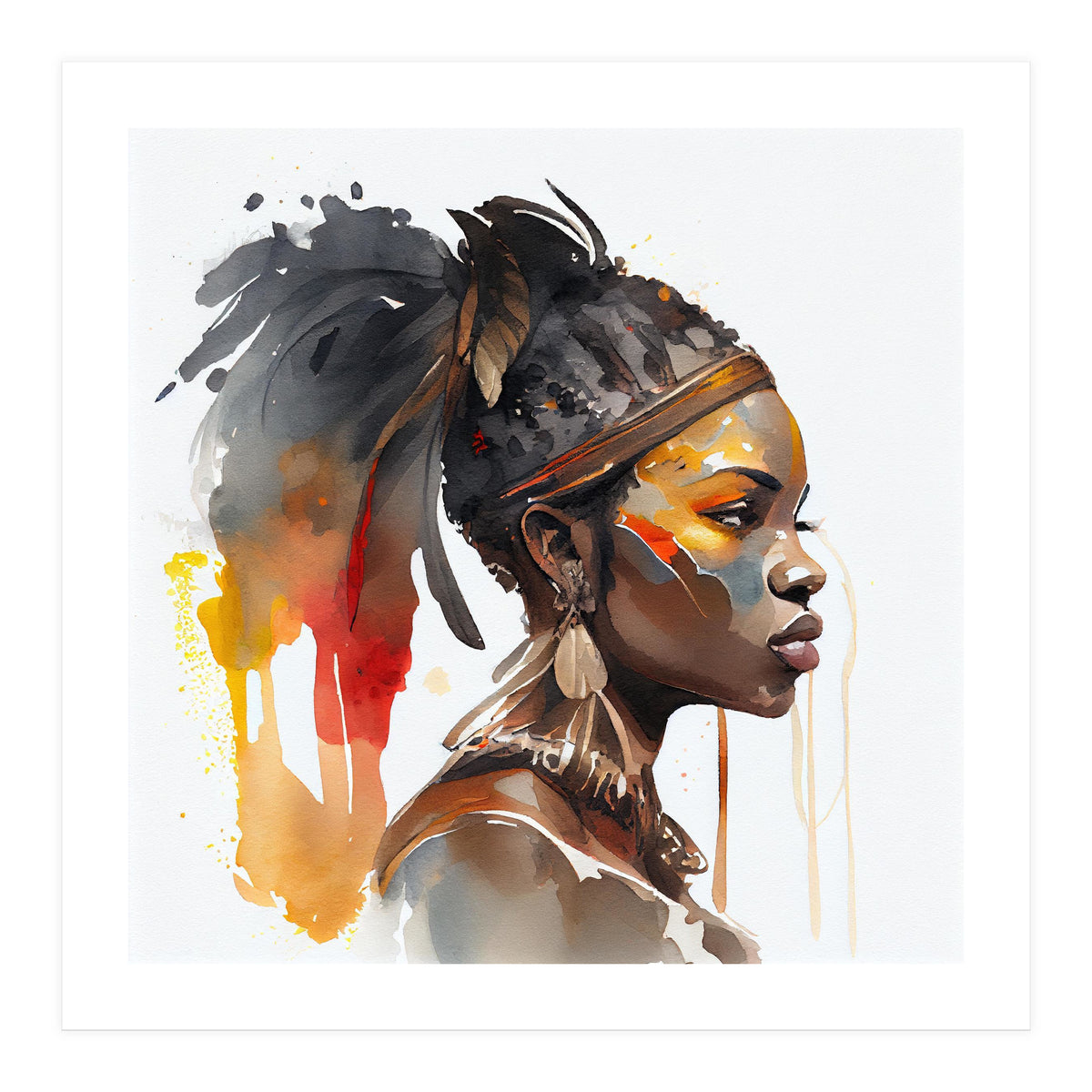 Watercolor African Warrior Woman #7 (Print Only)