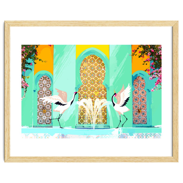 Moroccan Courtyard | Heron Animal Wildlife & Ethnic Vintage Architecture | Royal Fountain Palace