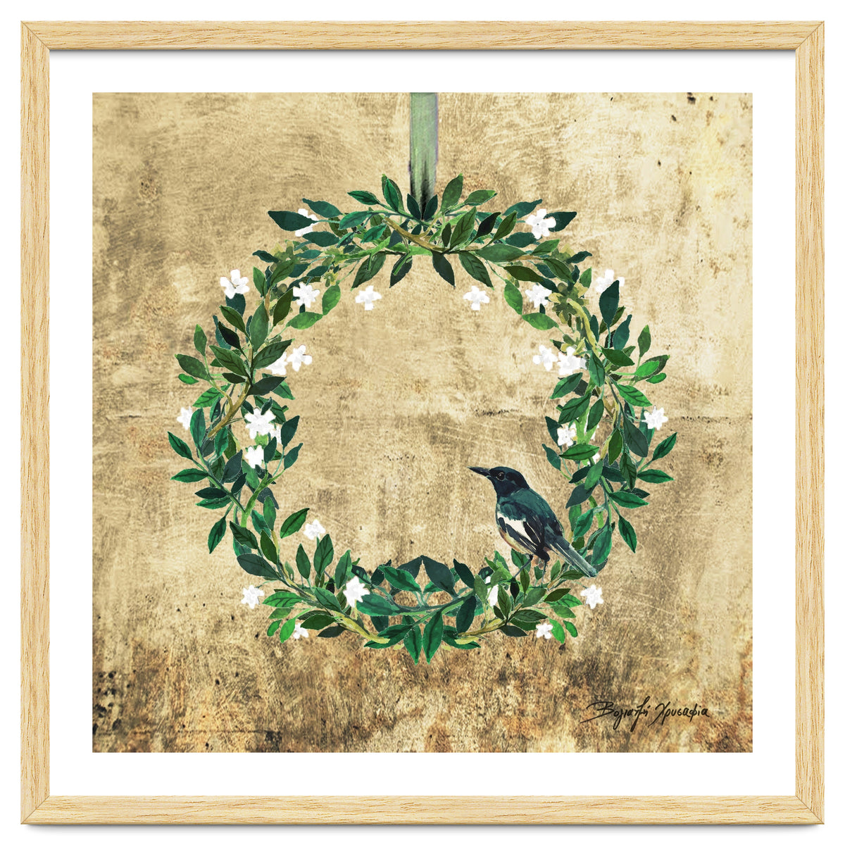 Wreath #White Flowers & Bird #Royal collection