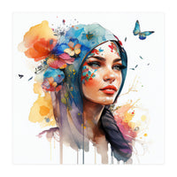 Watercolor Floral Arabian Woman #6 (Print Only)