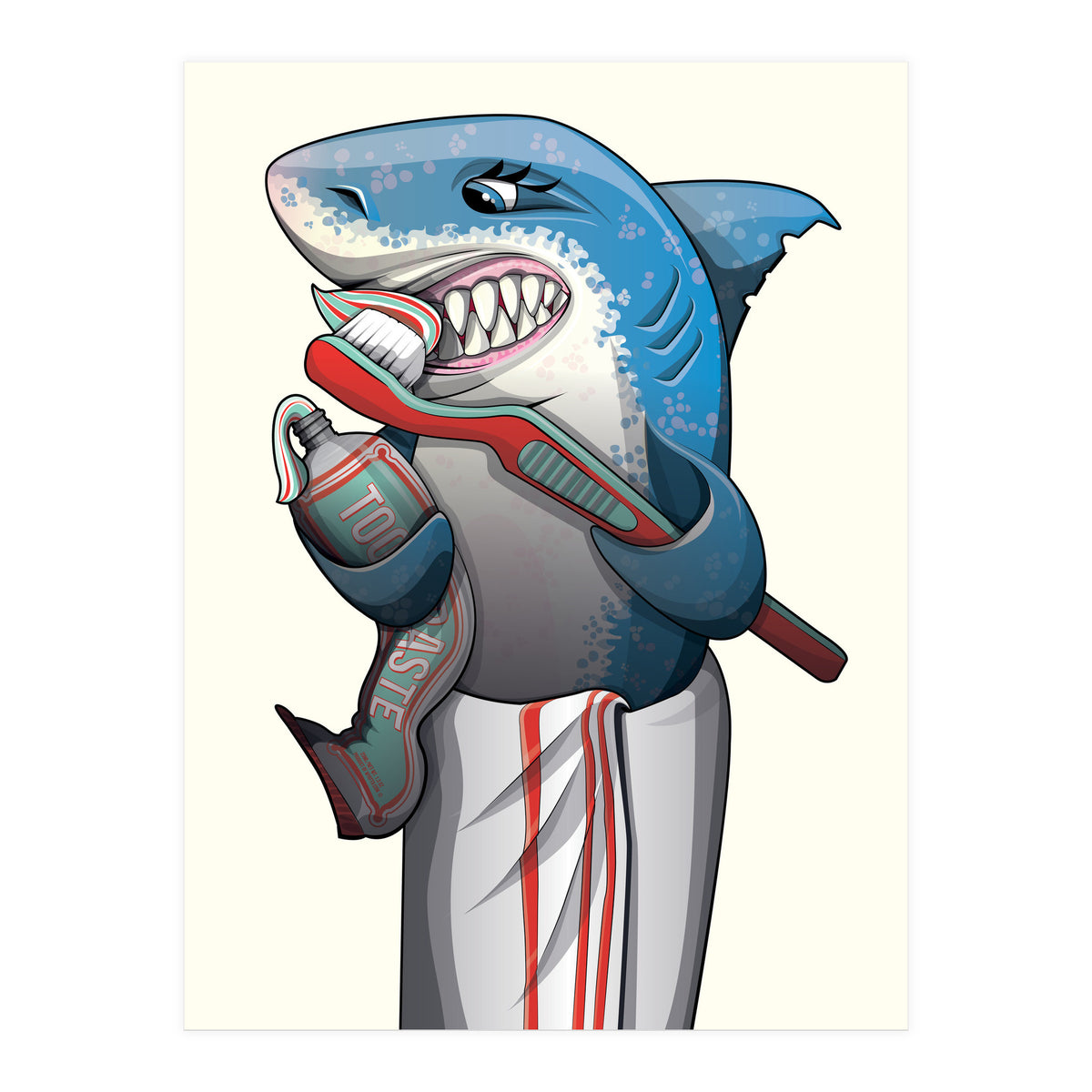 Great White Shark Brushing Teeth (Print Only)