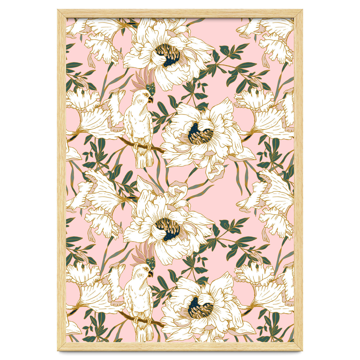 Exotic birds on flowers