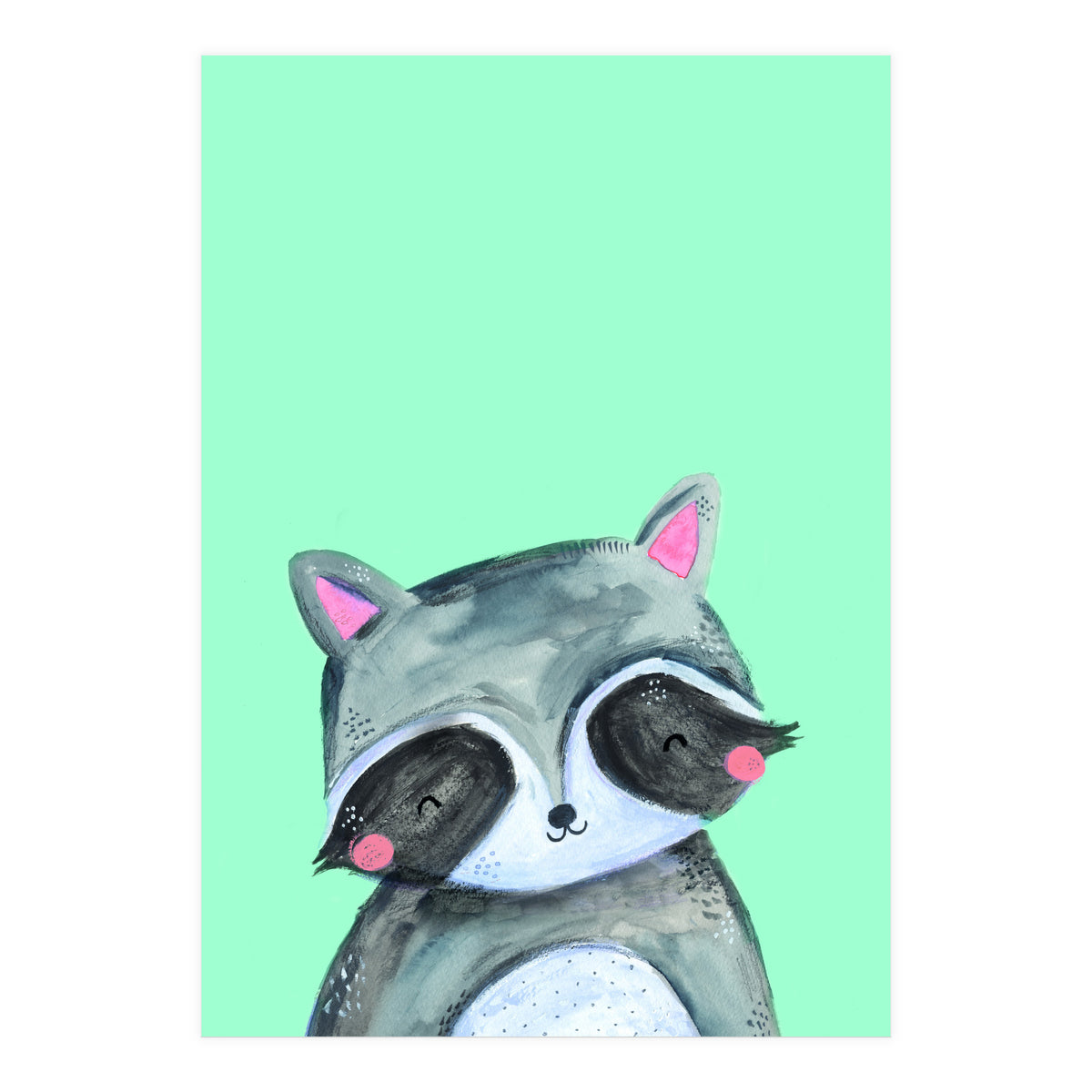 Woodland Racoon On Mint (Print Only)