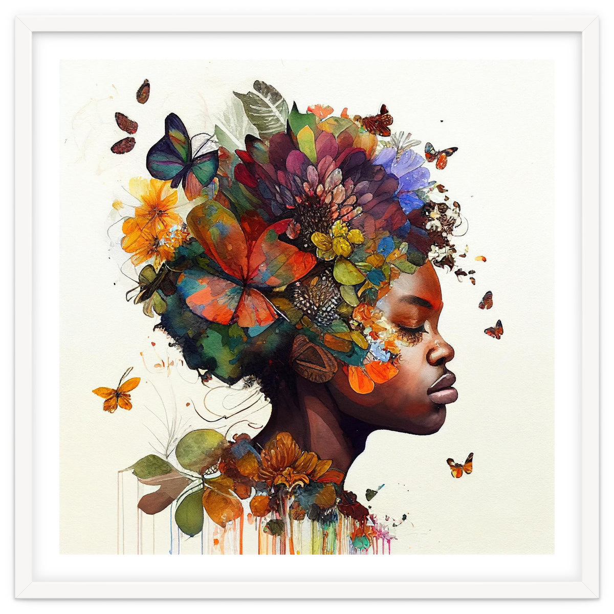 Watercolor Butterfly African Woman #5