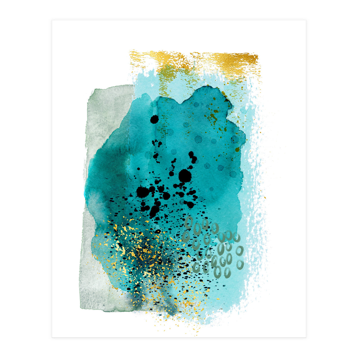 Abstract watercolour turquoise and gold (Print Only)