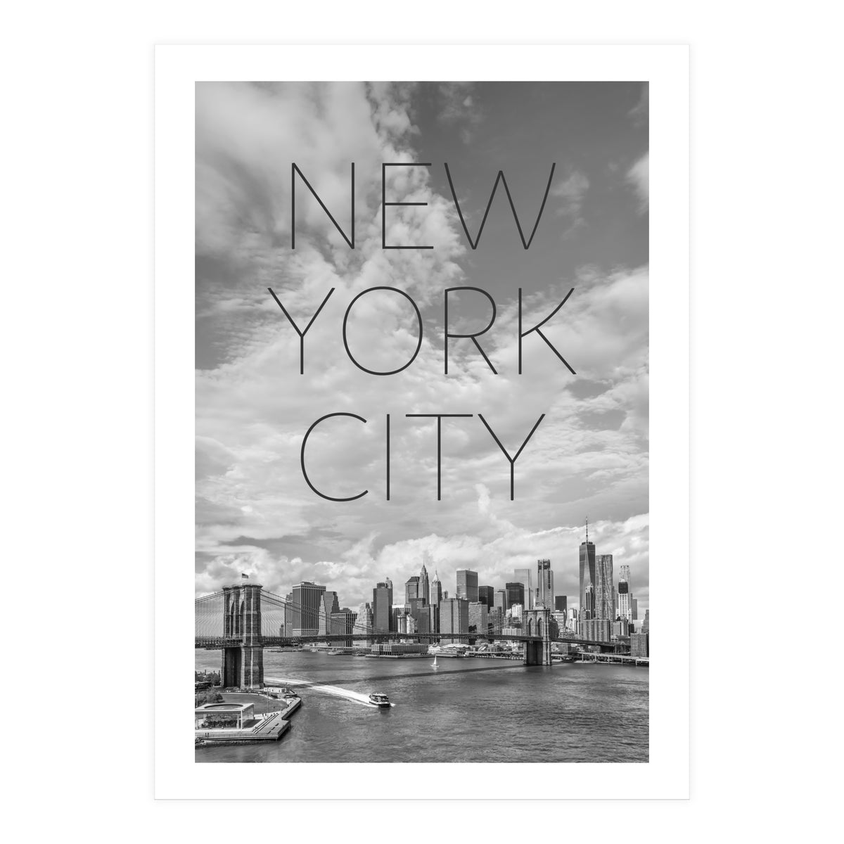 NYC Brooklyn Bridge & Lower Manhattan | Text & Skyline (Print Only)
