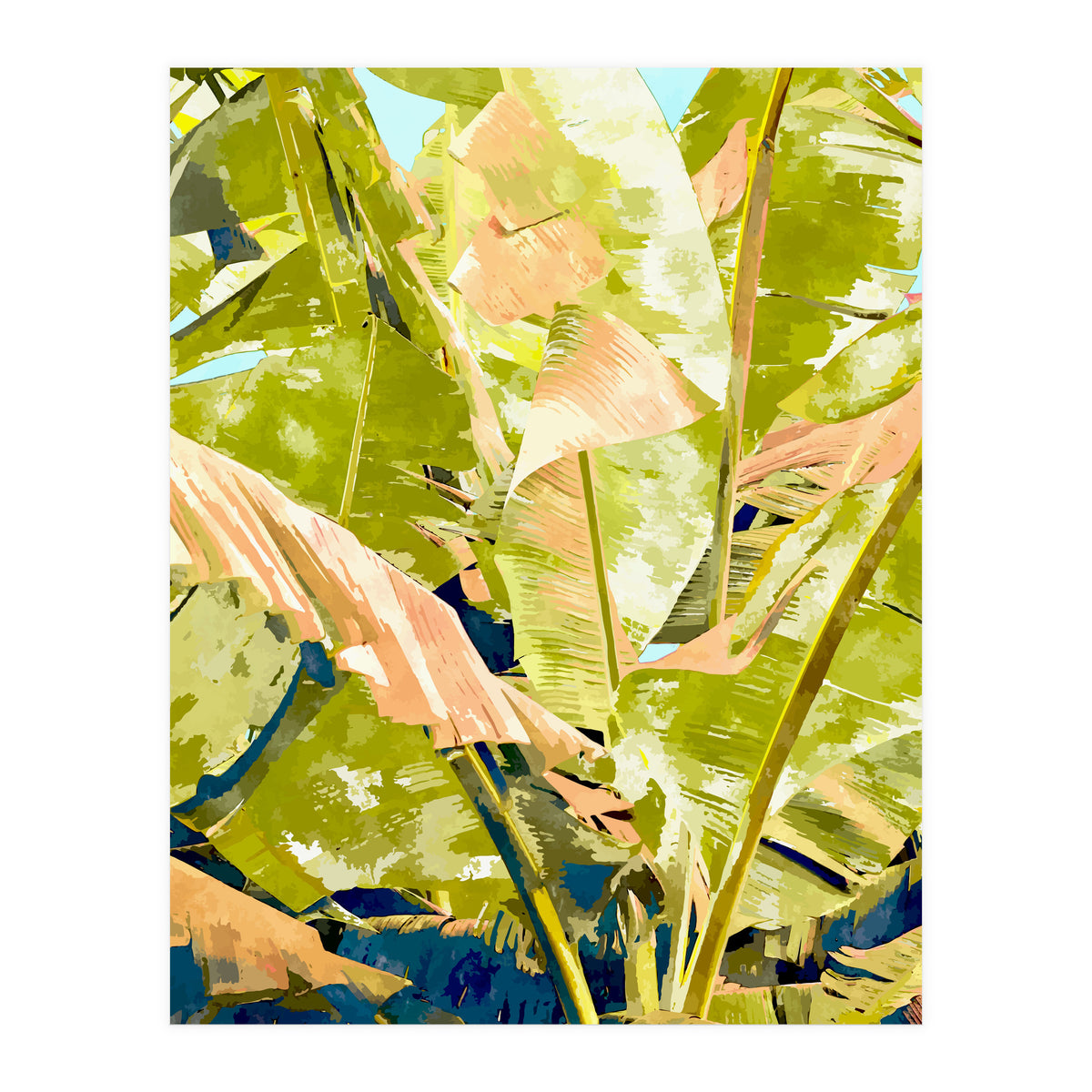 Blush Banana Tree, Tropical Banana Leaves Painting (Print Only)