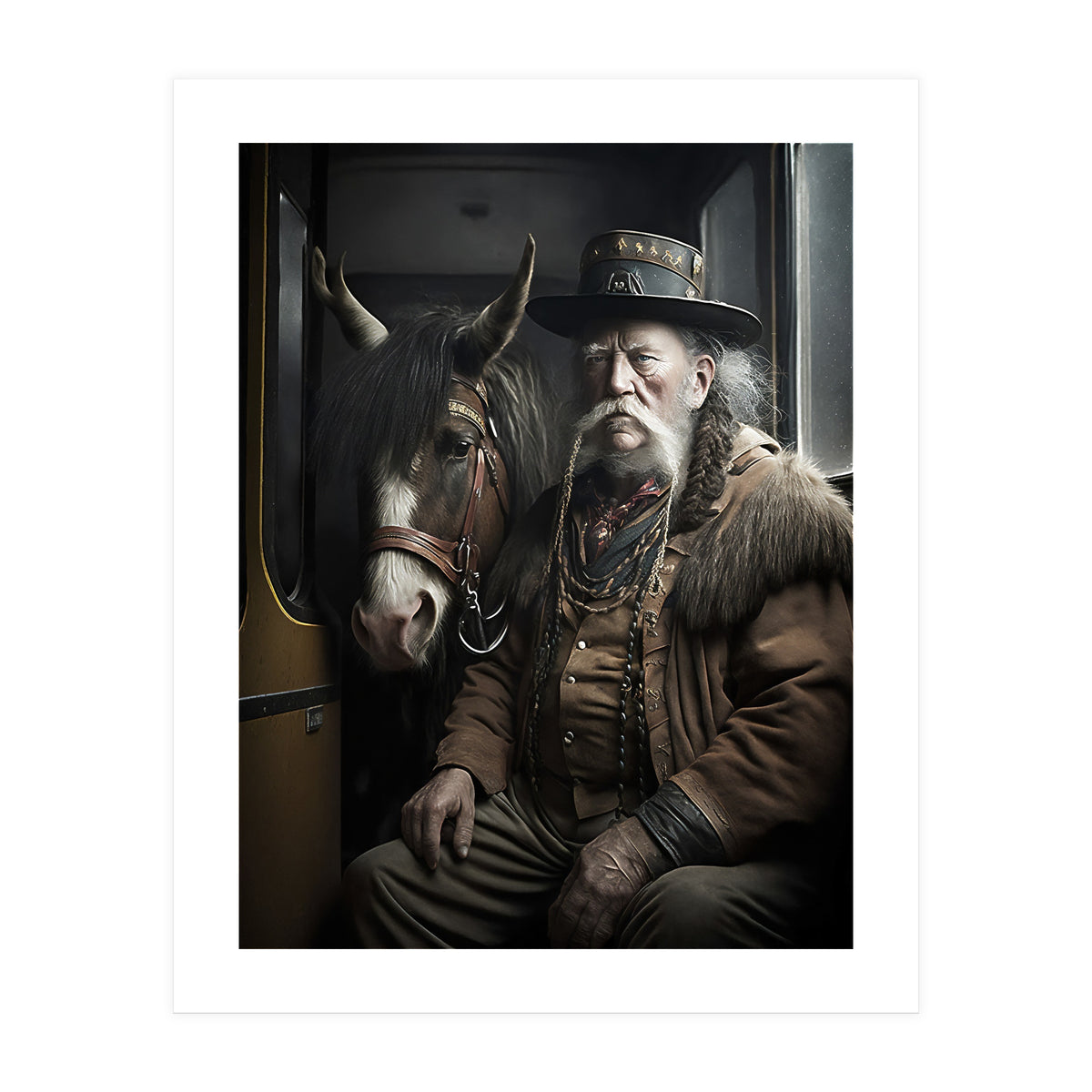 Old Man and His Horse on the Train (Print Only)