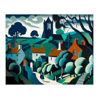 English Country Village Painting (Print Only)